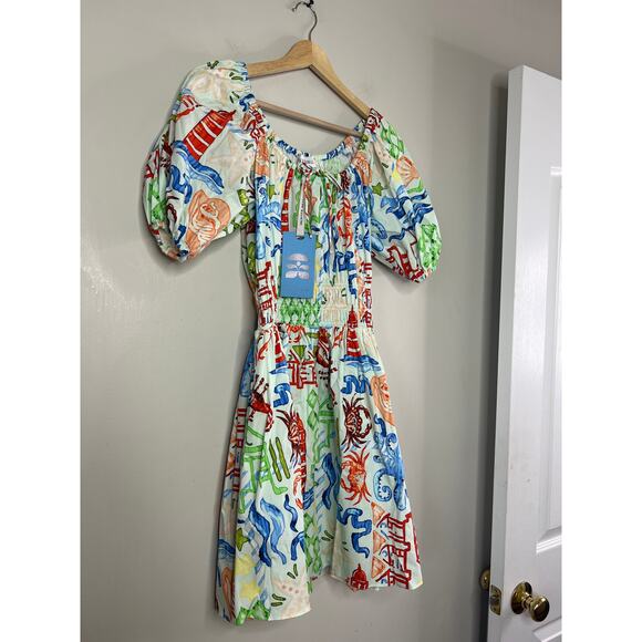 NWT Hunter Bell Scoop Neck Smocked Waist Bell Drew Mini Dress Surfside Size: 0 - Picture 3 of 8